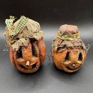 VTG Arlene Wobler Primitive Halloween Jack-o-Lantern Small Chalkware Pumpkins 95